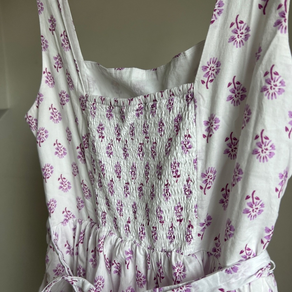 J. Crew Block Print Boho Ruffle Tiered Dress‎ Floral White Cotton Midi Size 10 - Picture 6 of 9